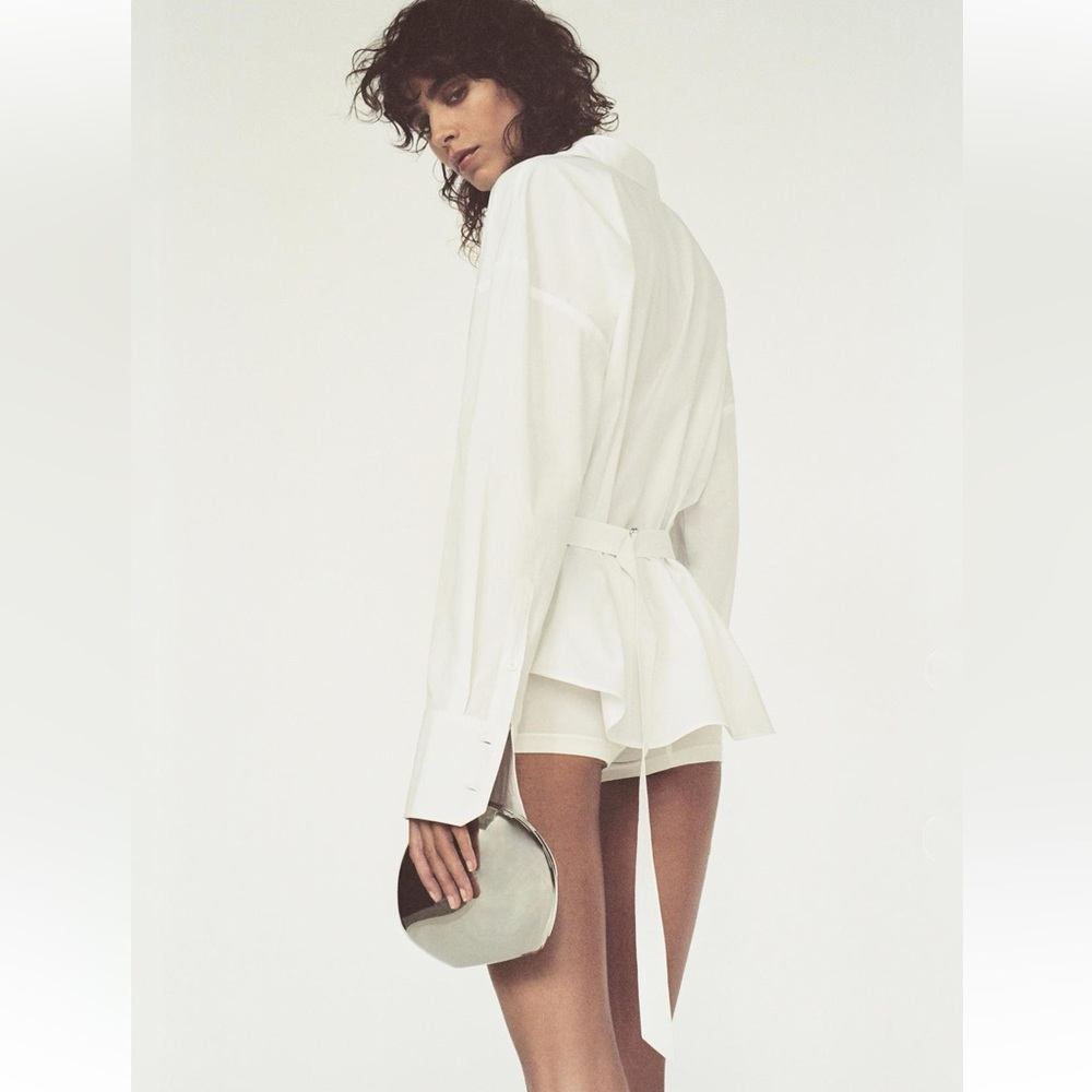 ZARA white BACK TAB POPLIN Cotton lapel collar and long sleeves SHIRT size M NWT - Picture 7 of 16